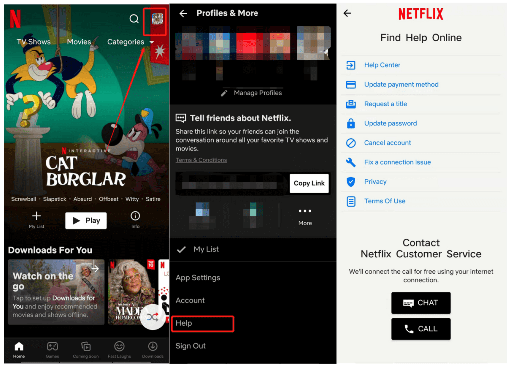 find for assistance from netflix